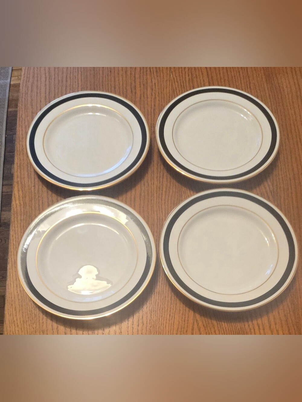 Kate Spade Lenox Rose Park White/Navy Gold Trim 6.25" Plates - Set of 4